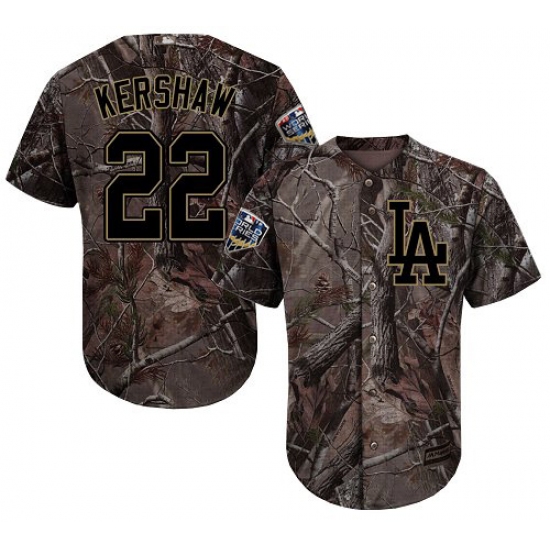 Men's Majestic Los Angeles Dodgers 22 Clayton Kershaw Authentic Camo Realtree Collection Flex Base 2018 World Series MLB Jersey