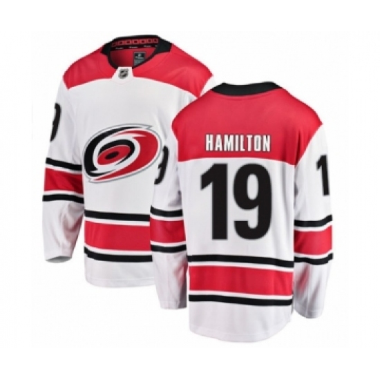 Men's Carolina Hurricanes 19 Dougie Hamilton Authentic White Away Fanatics Branded Breakaway NHL Jersey