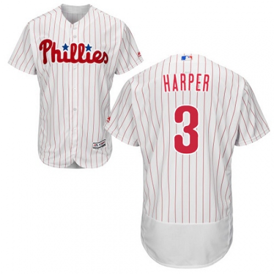 Men's Philadelphia Phillies 3 Bryce Harper White(Red Strip) Flexbase Authentic Collection Stitched MLB Jersey