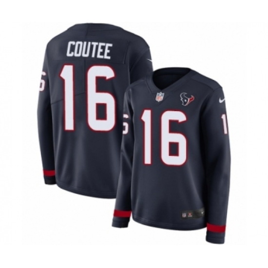 Women's Nike Houston Texans 16 Keke Coutee Limited Navy Blue Therma Long Sleeve NFL Jersey