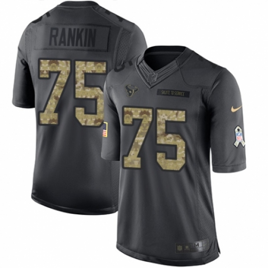 Youth Nike Houston Texans 75 Martinas Rankin Limited Black 2016 Salute to Service NFL Jersey