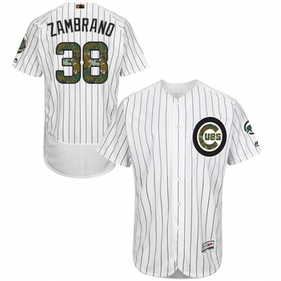 Men's Majestic Chicago Cubs 38 Carlos Zambrano Authentic White 2016 Memorial Day Fashion Flex Base MLB Jersey