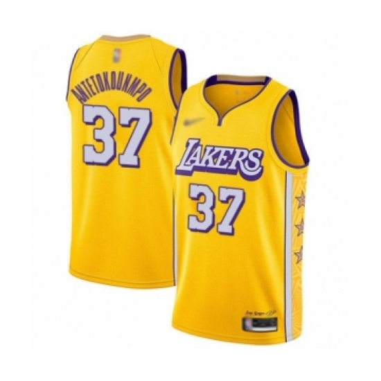 Youth Los Angeles Lakers 37 Kostas Antetokounmpo Swingman Gold Basketball Jersey - 2019 20 City Edition