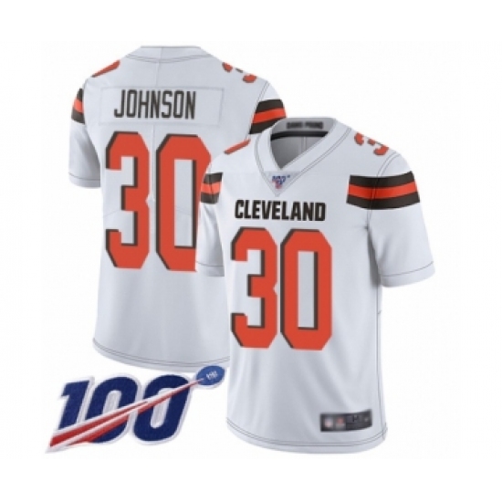 Youth Cleveland Browns 30 D'Ernest Johnson White Vapor Untouchable Limited Player 100th Season Football Jersey