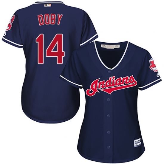 Women's Majestic Cleveland Indians 14 Larry Doby Authentic Navy Blue Alternate 1 Cool Base MLB Jersey