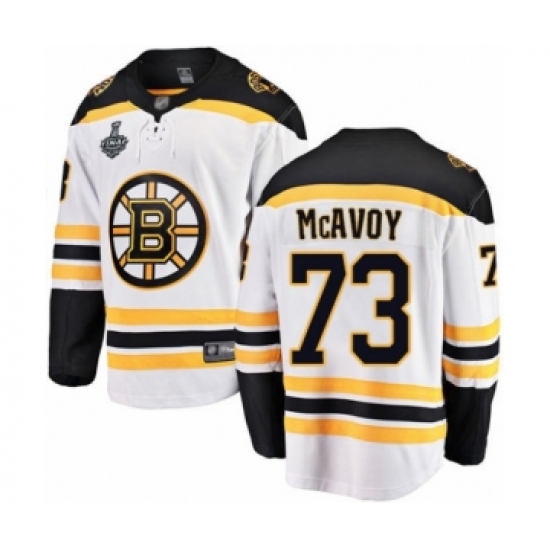 Men's Boston Bruins 73 Charlie McAvoy Authentic White Away Fanatics Branded Breakaway 2019 Stanley Cup Final Bound Hockey Jersey