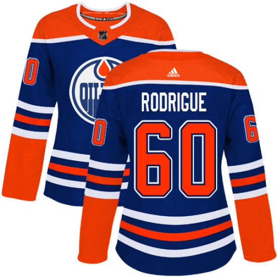 Women's Adidas Edmonton Oilers 60 Olivier Rodrigue Authentic Royal Blue Alternate NHL Jersey