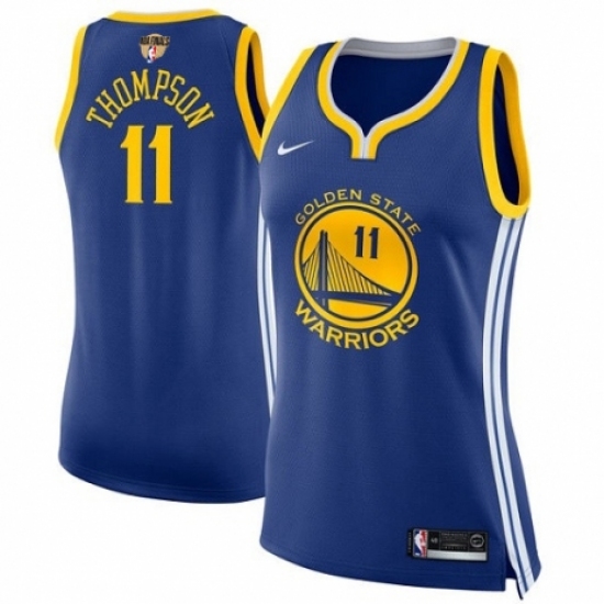 Women's Nike Golden State Warriors 11 Klay Thompson Authentic Royal Blue Road 2018 NBA Finals Bound NBA Jersey - Icon Edition