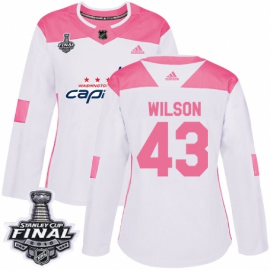 Women's Adidas Washington Capitals 43 Tom Wilson Authentic White/Pink Fashion 2018 Stanley Cup Final NHL Jersey