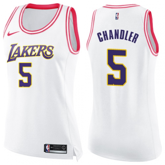 Women's Nike Los Angeles Lakers 5 Tyson Chandler Swingman White Pink Fashion NBA Jersey