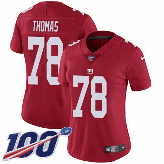 Women's New York Giants 78 Andrew Thomas Red Alternate Stitched NFL 100th Season Vapor Untouchable Limited Jersey