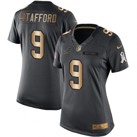 Women's Nike Detroit Lions 9 Matthew Stafford Limited Black/Gold Salute to Service NFL Jersey