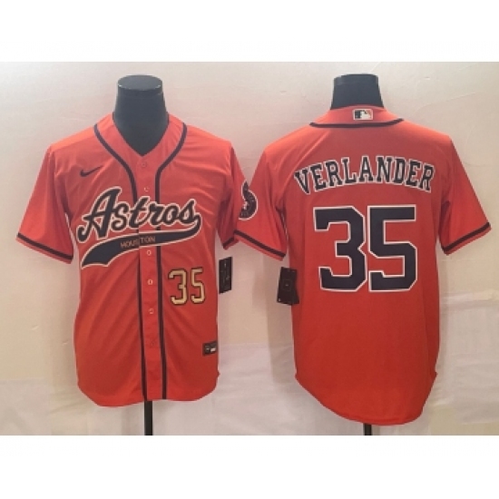 Men's Houston Astros 35 Justin Verlander Number With Patch Cool Base Stitched Baseball Jersey
