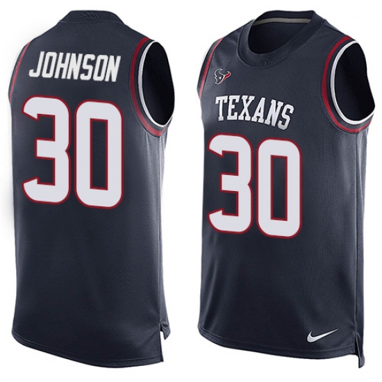 Men's Nike Houston Texans 30 Kevin Johnson Limited Navy Blue Player Name & Number Tank Top NFL Jersey