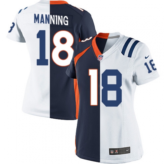 Women's Nike Indianapolis Colts 18 Peyton Manning Elite White/Navy Blue Split Fashion NFL Jersey