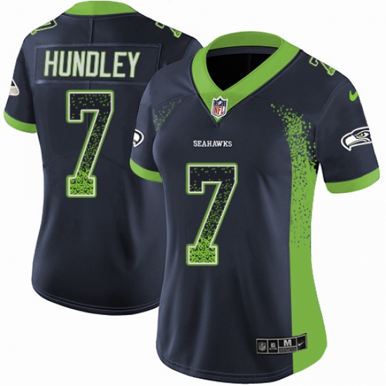 Women's Nike Seattle Seahawks 7 Brett Hundley Limited Navy Blue Rush Drift Fashion NFL Jersey