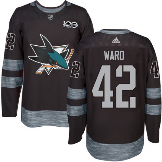 Men's Adidas San Jose Sharks 42 Joel Ward Authentic Black 1917-2017 100th Anniversary NHL Jersey