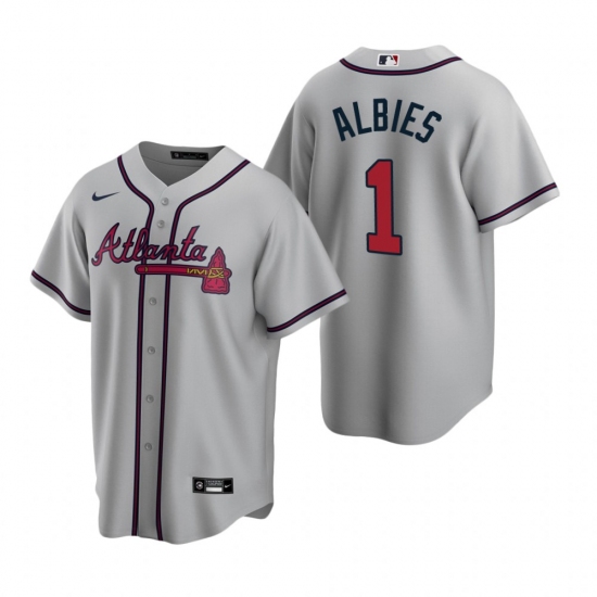 Men's Nike Atlanta Braves 1 Ozzie Albies Gray Road Stitched Baseball Jersey