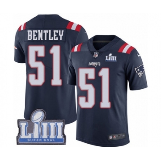 Men's Nike New England Patriots 51 Ja'Whaun Bentley Limited Navy Blue Rush Vapor Untouchable Super Bowl LIII Bound NFL Jersey