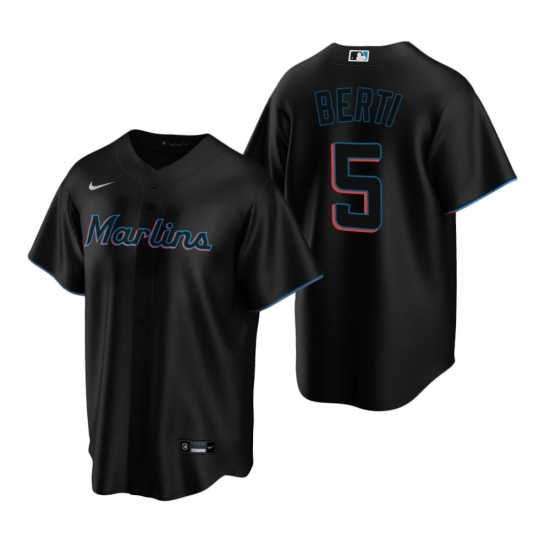 Men's Nike Miami Marlins 5 Jon Berti Black Alternate Stitched Baseball Jersey