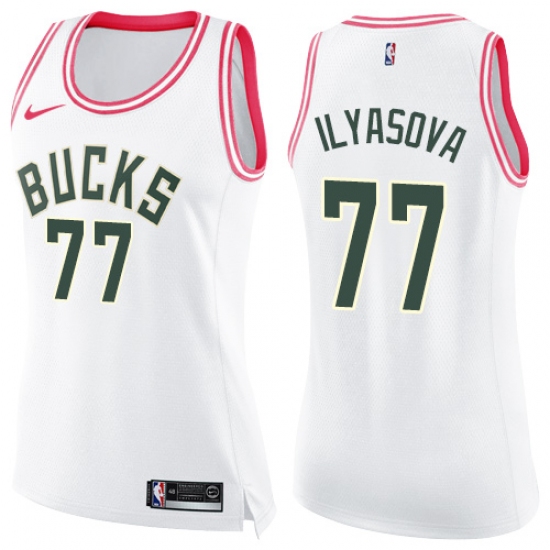 Women's Nike Milwaukee Bucks 77 Ersan Ilyasova Swingman WhitePink Fashion NBA Jersey