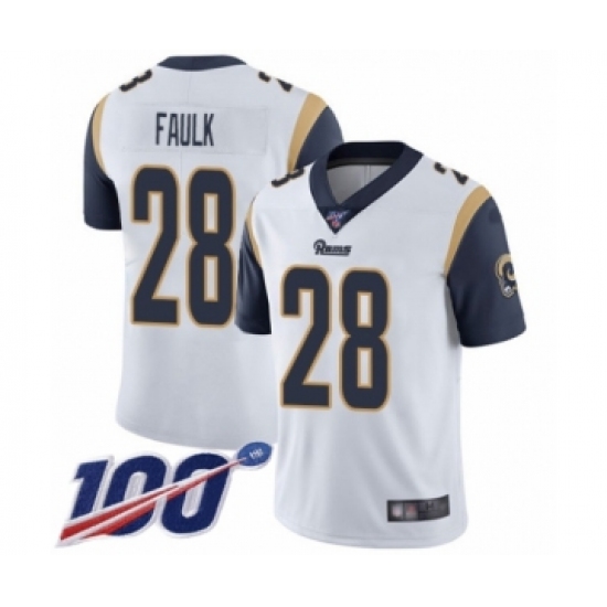 Men's Los Angeles Rams 28 Marshall Faulk White Vapor Untouchable Limited Player 100th Season Football Jersey