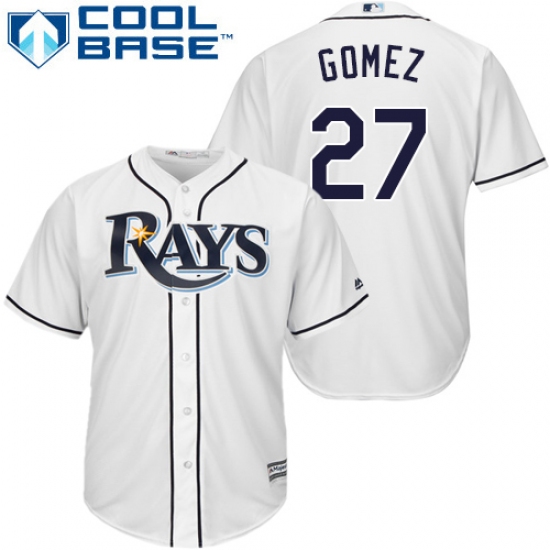 Youth Majestic Tampa Bay Rays 27 Carlos Gomez Replica White Home Cool Base MLB Jersey