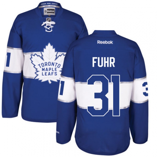 Men's Reebok Toronto Maple Leafs 31 Grant Fuhr Authentic Royal Blue 2017 Centennial Classic NHL Jersey