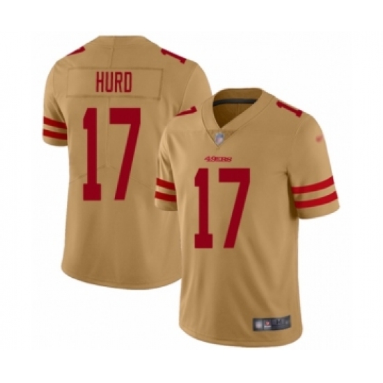 Men's San Francisco 49ers 17 Jalen Hurd Limited Gold Inverted Legend Football Jersey