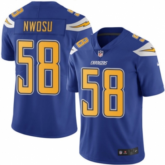 Men's Nike Los Angeles Chargers 58 Uchenna Nwosu Limited Electric Blue Rush Vapor Untouchable NFL Jersey