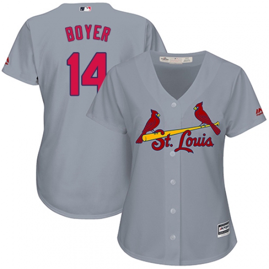 Women's Majestic St. Louis Cardinals 14 Ken Boyer Authentic Grey Road Cool Base MLB Jersey