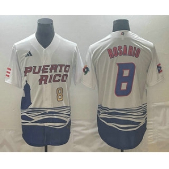 Men's Puerto Rico Baseball 8 Eddie Rosario Number 2023 White World Classic Stitched Jersey