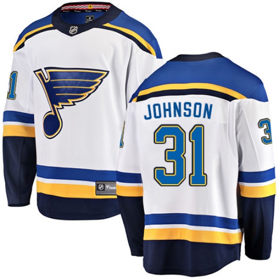 Men's St. Louis Blues 31 Chad Johnson Fanatics Branded White Away Breakaway NHL Jersey
