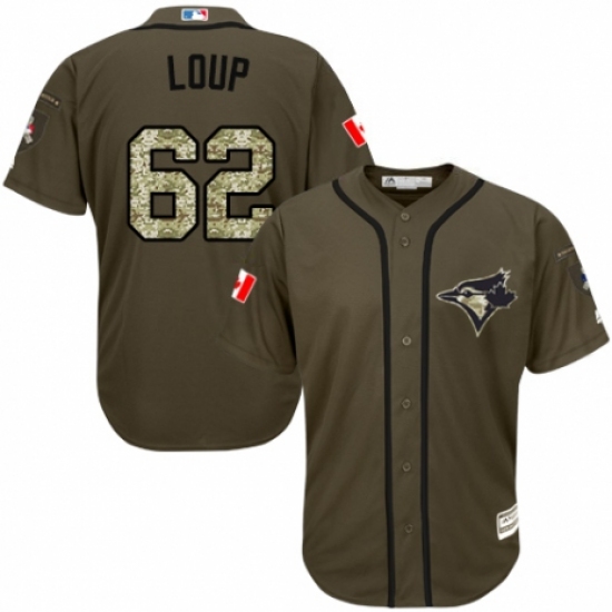 Men's Majestic Toronto Blue Jays 62 Aaron Loup Authentic Green Salute to Service MLB Jersey