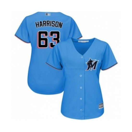 Women's Miami Marlins 63 Monte Harrison Authentic Blue Alternate 1 Cool Base Baseball Player Jersey