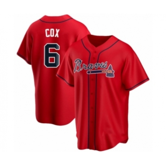 Women Bobby Cox 6 Atlanta Braves Red Replica Alternate Jersey