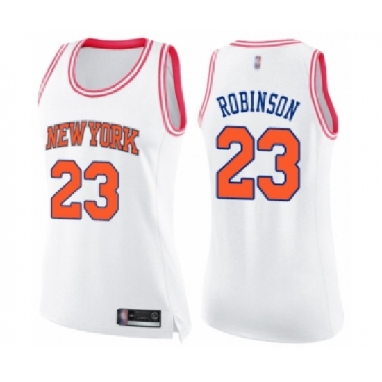 Women's New York Knicks 23 Mitchell Robinson Swingman White Pink Fashion Basketball Jersey