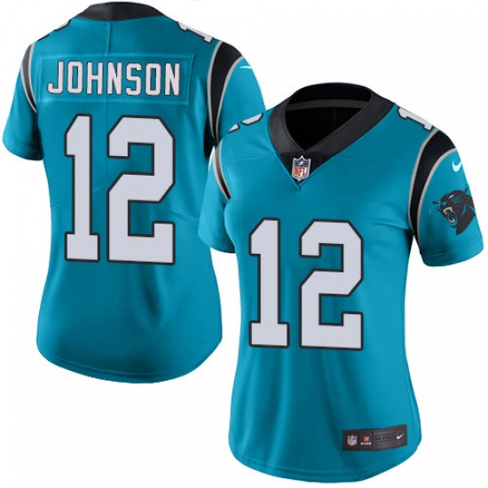 Women's Nike Carolina Panthers 12 Charles Johnson Blue Alternate Vapor Untouchable Limited Player NFL Jersey