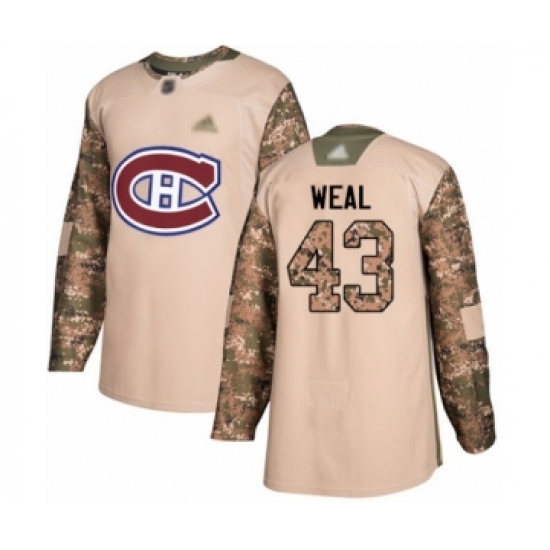 Men's Montreal Canadiens 43 Jordan Weal Authentic Camo Veterans Day Practice Hockey Jersey