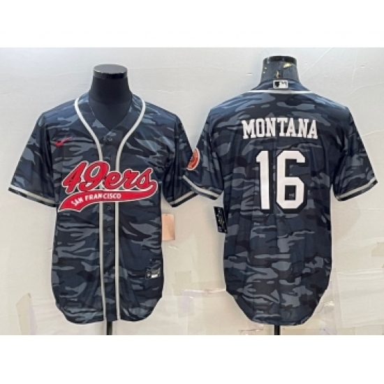 Men's San Francisco 49ers 16 Joe Montana Grey Camo With Patch Cool Base Stitched Baseball Jersey