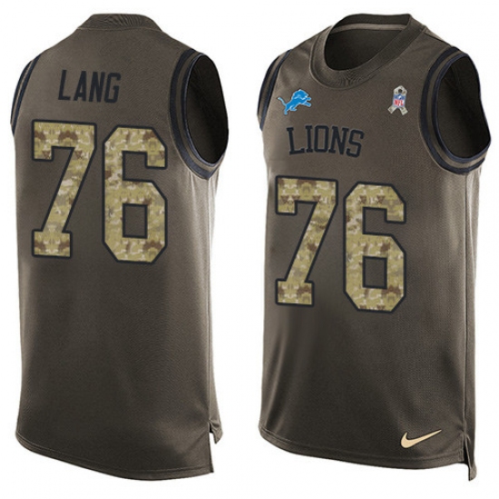 Men's Nike Detroit Lions 76 T.J. Lang Limited Green Salute to Service Tank Top NFL Jersey