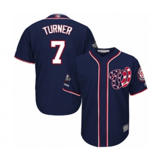 Youth Washington Nationals 7 Trea Turner Authentic Navy Blue Alternate 2 Cool Base 2019 World Series Champions Baseball Jersey