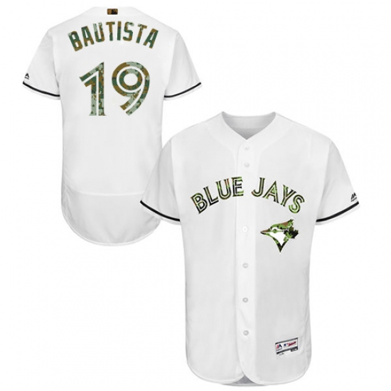 Men's Majestic Toronto Blue Jays 19 Jose Bautista Authentic White 2016 Memorial Day Fashion Flex Base MLB Jersey