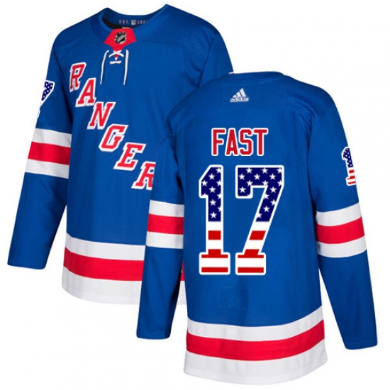 Men's Adidas New York Rangers 17 Jesper Fast Authentic Royal Blue USA Flag Fashion NHL Jersey