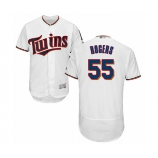 Men's Minnesota Twins 55 Taylor Rogers White Home Flex Base Authentic Collection Baseball Player Jersey