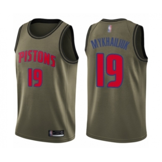 Men's Detroit Pistons 19 Sviatoslav Mykhailiuk Swingman Green Salute to Service Basketball Jersey