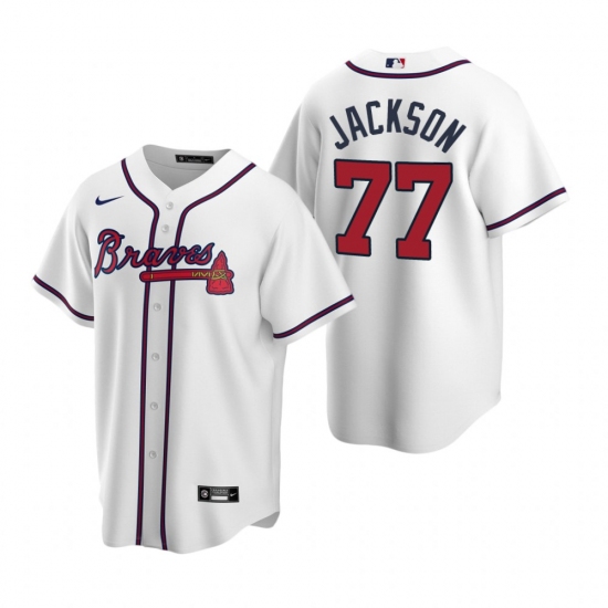 Men's Nike Atlanta Braves 77 Luke Jackson White Home Stitched Baseball Jersey