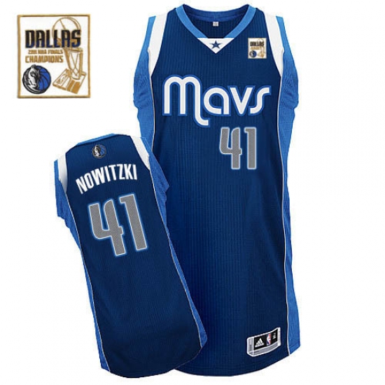 Men's Adidas Dallas Mavericks 41 Dirk Nowitzki Authentic Navy Blue Alternate Champions Patch NBA Jersey