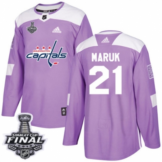 Men's Adidas Washington Capitals 21 Dennis Maruk Authentic Purple Fights Cancer Practice 2018 Stanley Cup Final NHL Jersey