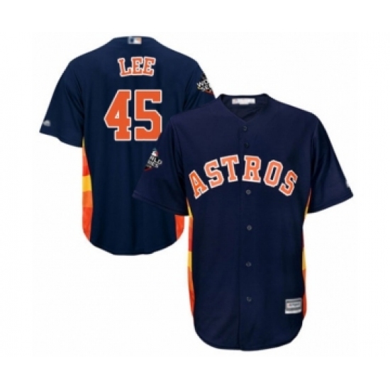 Youth Houston Astros 45 Carlos Lee Authentic Navy Blue Alternate Cool Base 2019 World Series Bound Baseball Jersey